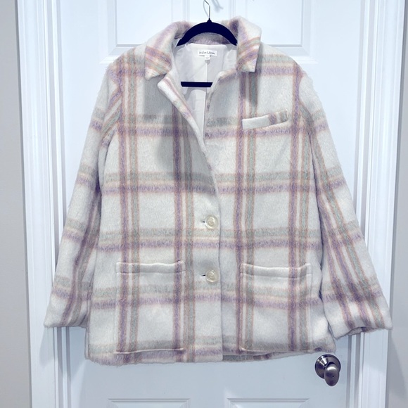 For Love And Lemons Size Large Cream Pastel Plaid Oversized Blazer Pea coat L - Picture 11 of 14